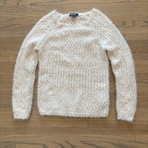 Buffalo David Bitton Womens Cream light pink Fuzzy Textured Eyelash Knit Sweater